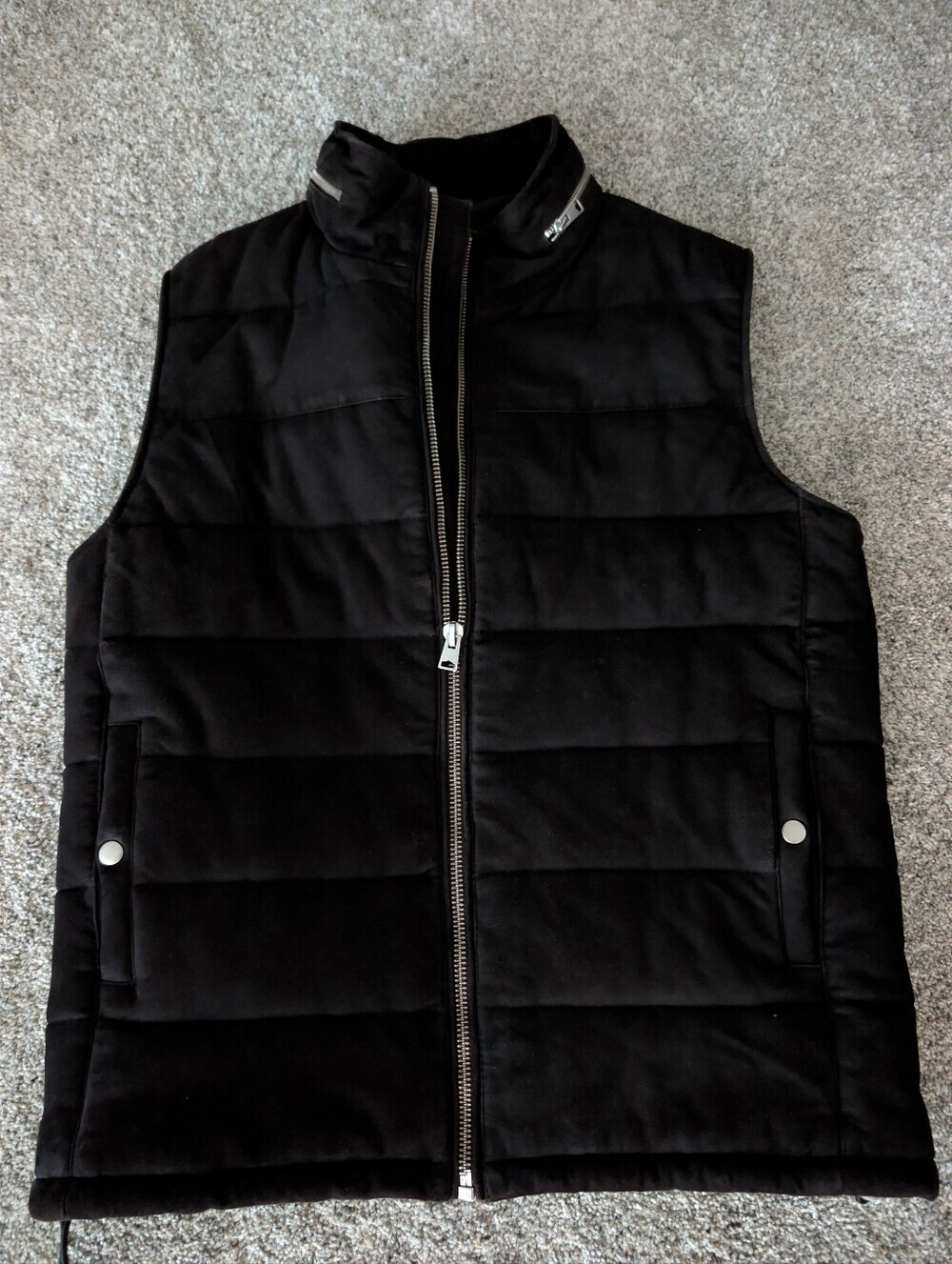 Quince Men's 100% Suede Puffer Vest Charcoal Black Large NWOT